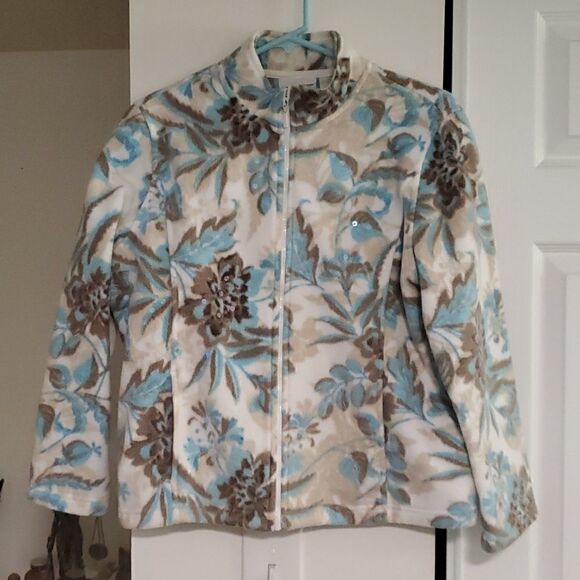 Petite zip up floral sweater jacket sweatshirt - Picture 1 of 6
